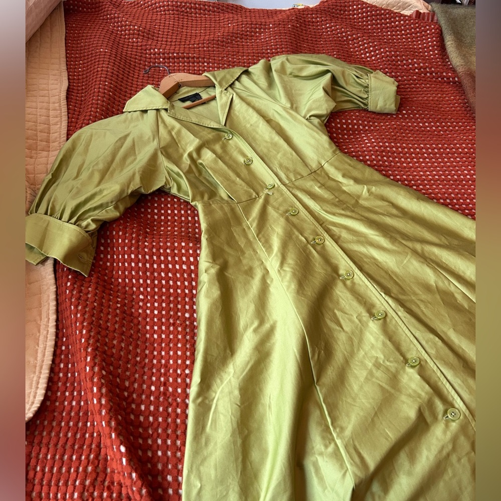 Donna Karan gorgeous silky green button down dress